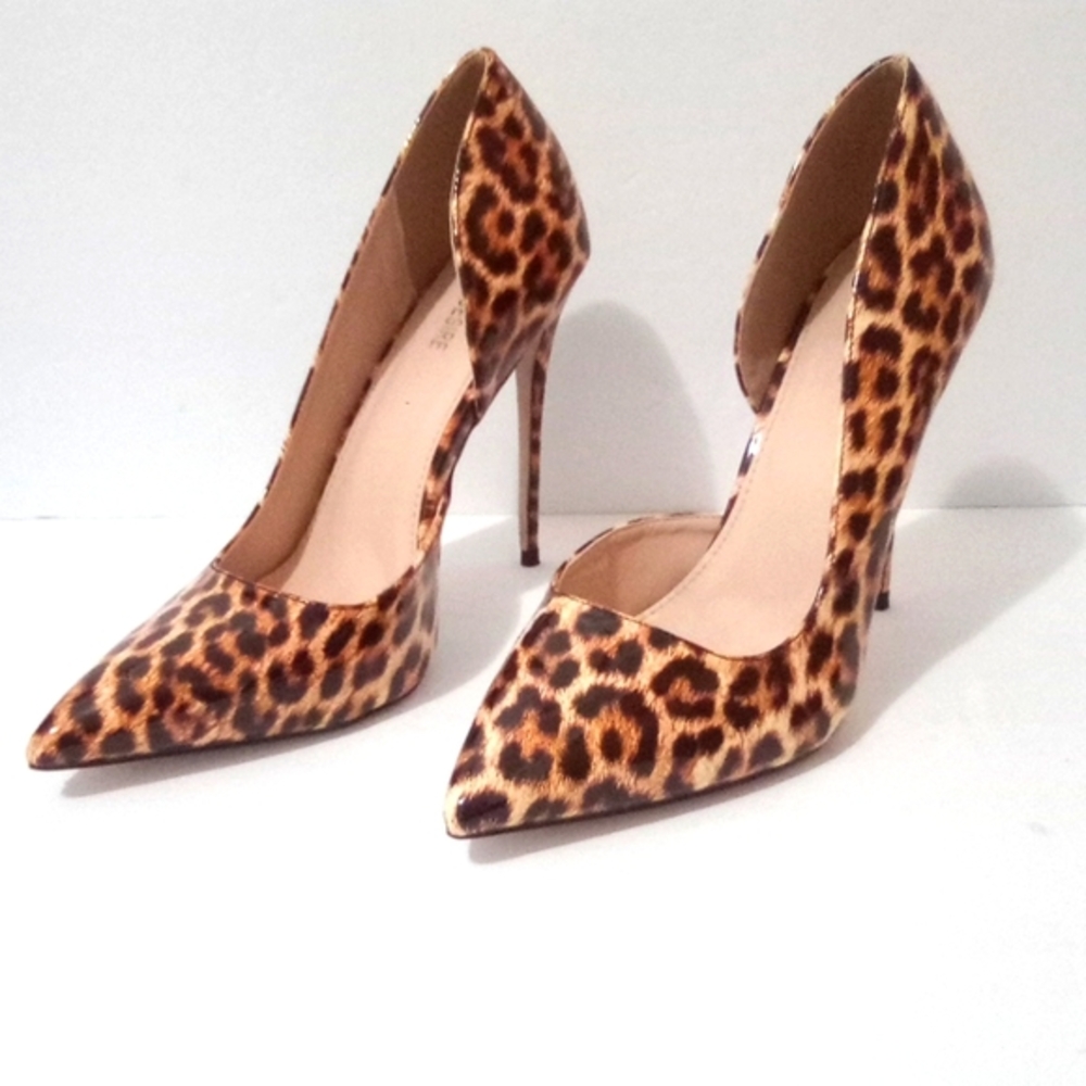 Public Desire Glossy Leopard‎ print Pointy toe stiletto High Heel size 8